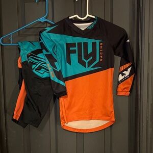 Fly Racing Kids Jersey and pants- Black, Teal, and Orange